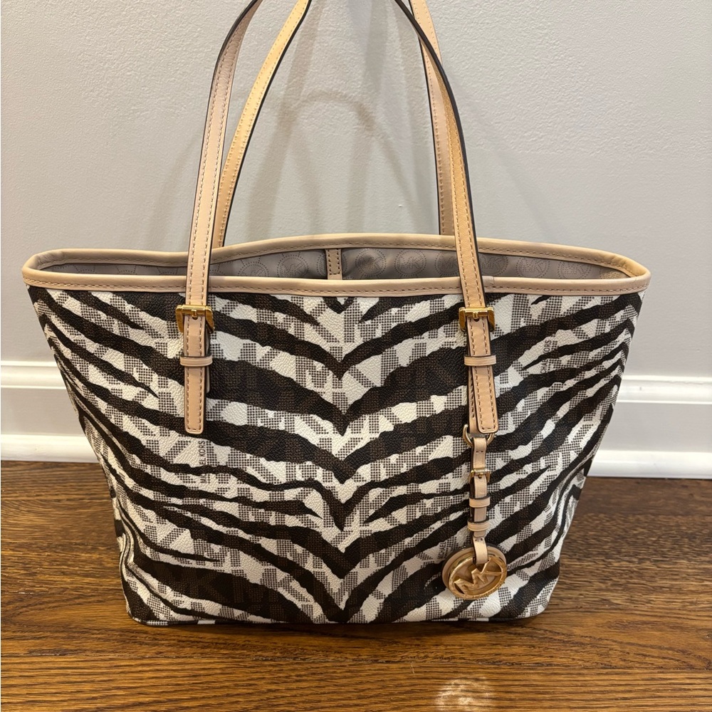 Michael Kors Zebra Pattern Tote in Black and Cream